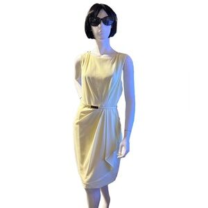 Jones New York Sleeveless Skinny Belted Yellow Faux Wrap Dress, Size 10